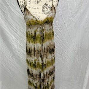 Angie Tie-Dye Maxi Dress in Olive and Beige spaghetti strap
